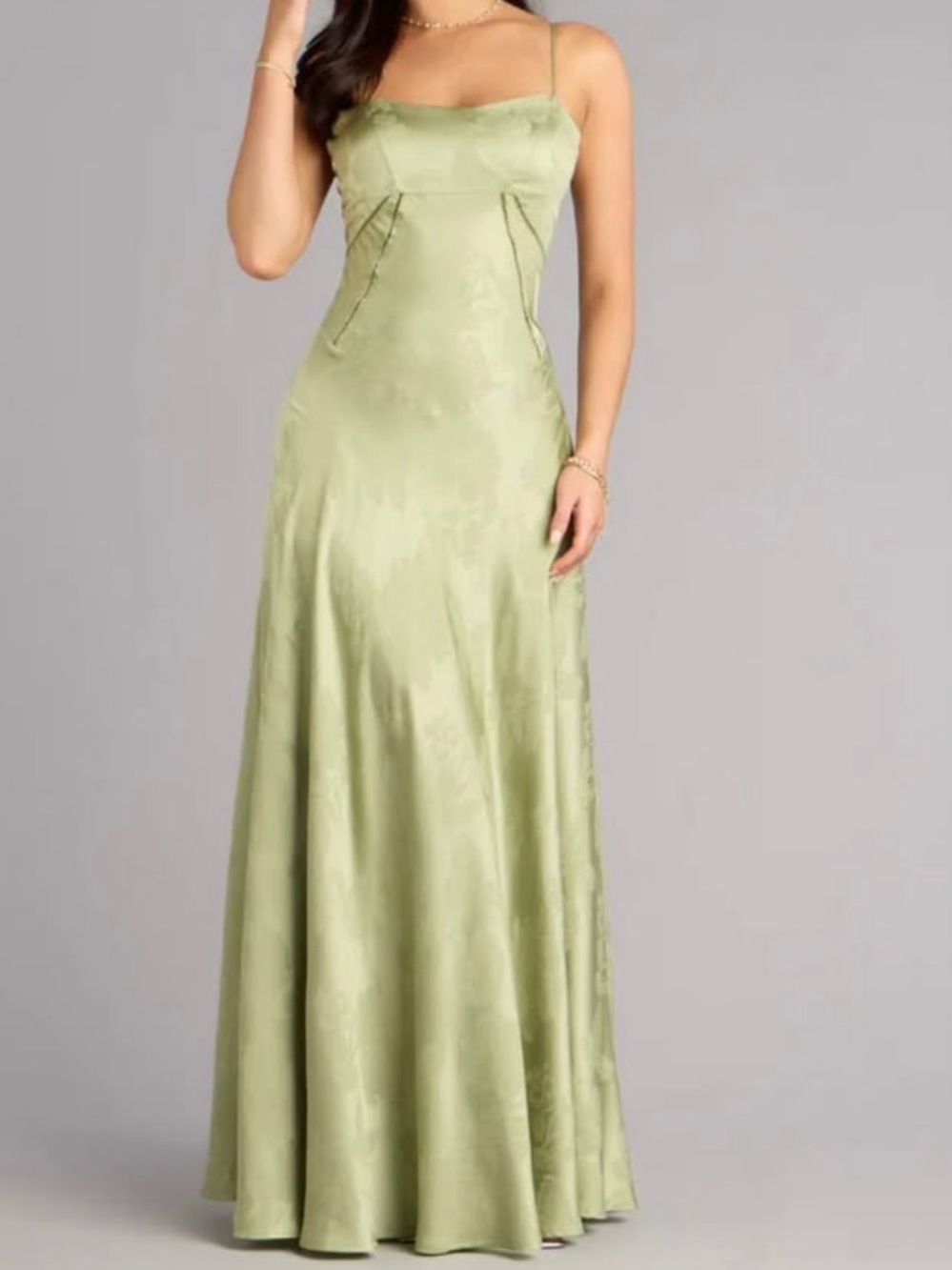 Sage Satin Slip Maxi Dress by Sage in Light Green